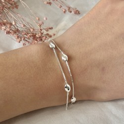 Bracelet multirangs fin en Argent - Chaînettes maillons petits ovales