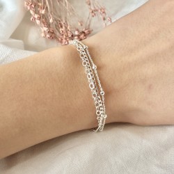 Bracelet fin multirangs en Argent - Chaîne boules & Maillons gourmettes