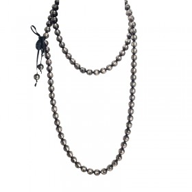 Collier Sautoir Perles Résine GRIS ANTHRACITE PAILLETTES et ruban satin ZOE BONBON