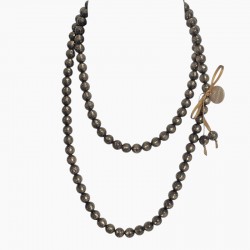 Collier Sautoir Perles Résine MARRON CLAIR PAILLETTES et ruban satin ZOE BONBON