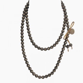 Collier Sautoir Perles Résine MARRON CLAIR PAILLETTES et ruban satin ZOE BONBON