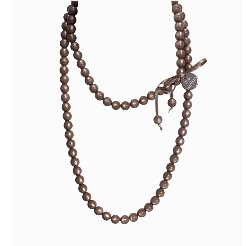 Collier Sautoir Perles Résine NUDE et ruban satin ZOE BONBON