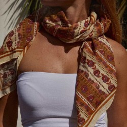 Foulard en voile de coton - FLORES GRENAT - Gabrielle Paris