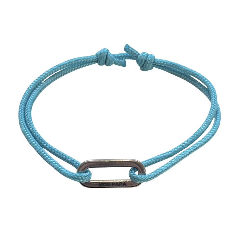 Bracelet Cordon message turquoise - Maillon ovale gravé MY DAD - Loop And Co