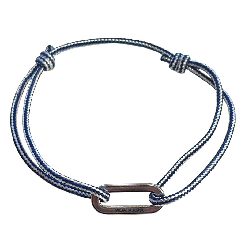 Bracelet Cordon message bleu et blanc - Maillon ovale gravé MY DAD - Loop And Co