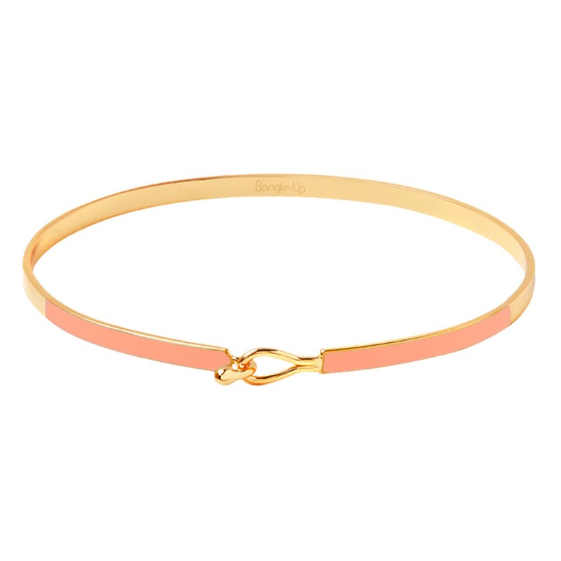 Bracelet jonc fermé fin LILY - Email orange corail doré - BANGLE UP