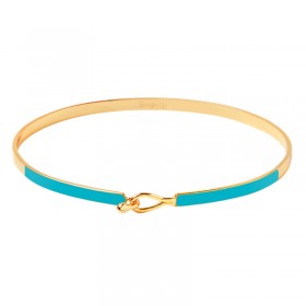 Bracelet jonc fermé fin LILY - Email bleu turquoise doré - BANGLE UP