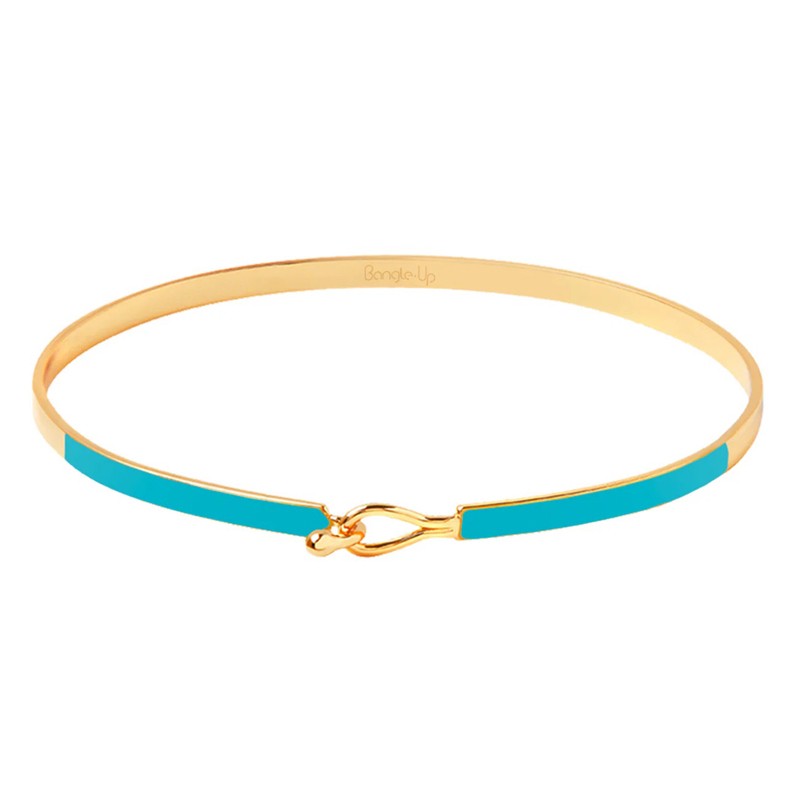 Bracelet jonc fermé fin LILY - Email bleu turquoise doré - BANGLE UP