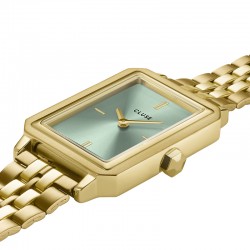 Montre Fluette Steel, Sage Green, Couleur or, cadran rectangle noir & bracelet oyster