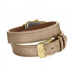 Montre Gracieuse petite Leather Rugby Tan, Gold, cadran carré nude, double bracelet cuir