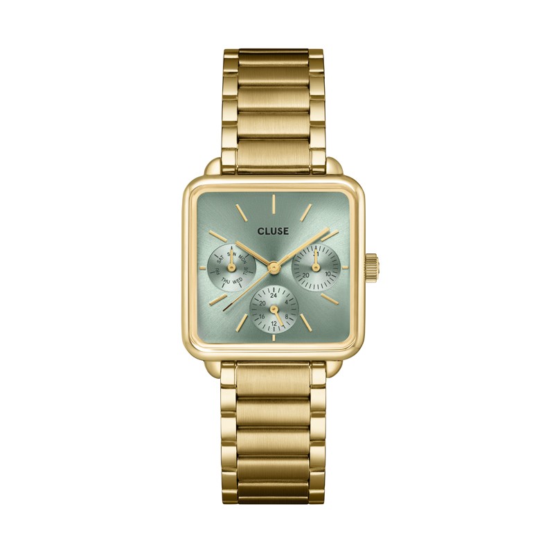 Montre Tetragone Multifunction Steel Forest Green, Gold Colour, cadran carré vert - CLUSE