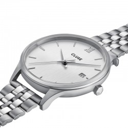 Montre Minuit Date Steel Full Silver Colour, cadran rond blanc