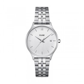 Montre Minuit Date Steel Full Silver Colour, cadran rond blanc - CLUSE