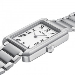 Montre Belisenna Steel White, Silver Color, cadran rectangle blanc & bracelet oyster