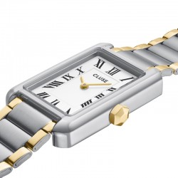 Montre Belisenna Steel White, Bicolour, cadran rectangle blanc & bracelet oyster