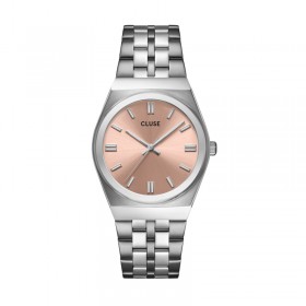 Montre Retro 70s Steel Light Salmon, Silver Colour, cadran rond saumon - CLUSE