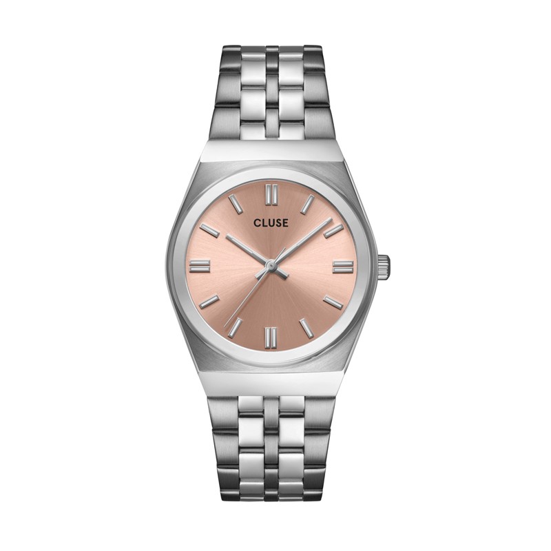 Montre Retro 70s Steel Light Salmon, Silver Colour, cadran rond saumon - CLUSE