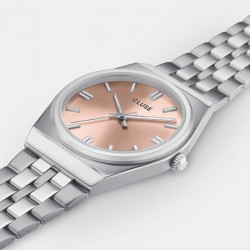 Montre Retro 70s Steel Light Salmon, Silver Colour, cadran rond saumon