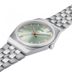 Montre Retro 70s Steel Sage Green, Silver Colour, cadran rond saumon