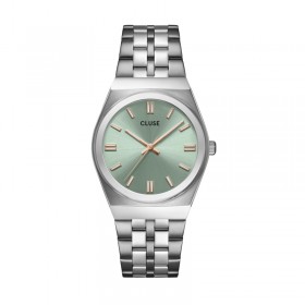 Montre Retro 70s Steel Sage Green, Silver Colour, cadran rond saumon - CLUSE