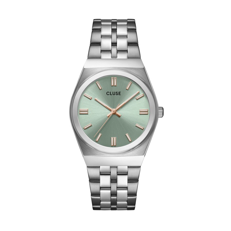 Montre Retro 70s Steel Sage Green, Silver Colour, cadran rond saumon - CLUSE