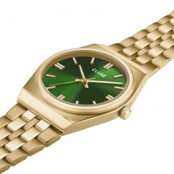 Montre Retro 70s Steel Forest Green, Gold Colour, cadran rond vert