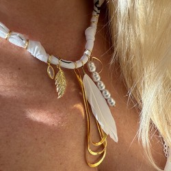 Collier bandana Poétic Blush blanc noir doré - Plumes, perles & Chaînes