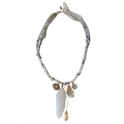 Collier bandana Poétic Blush blanc gris doré - Plumes & Nacres blanc - BADHANATI