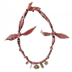 Collier bandana Poétic Blush rose poudré doré - Charms perles & Oeil doré - BADHANATI