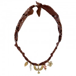 Collier bandana Poétic Blush marron glacé doré - Charms perles & Phoenix doré - BADHANATI