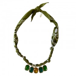 Collier bandana Wild Desert olive doré - Pendentifs en cabochons - BADHANATI