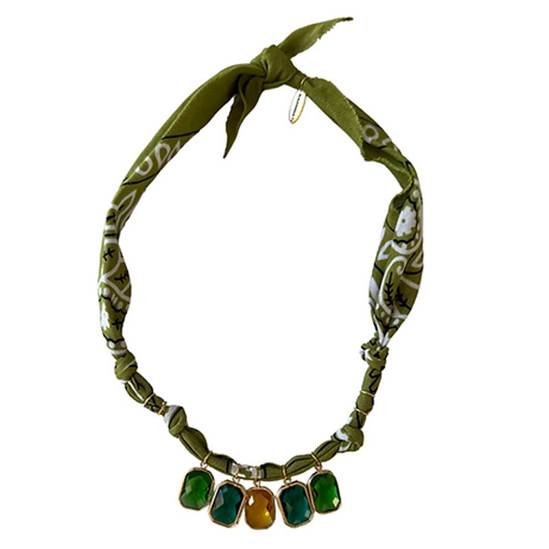 Collier bandana Wild Desert olive doré - Pendentifs en cabochons - BADHANATI