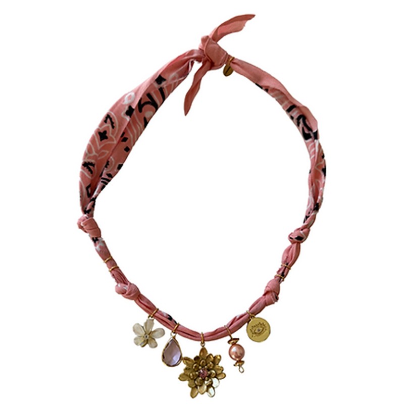 Collier bandana Poétic Blush Fleur rose poudré doré - Perle & fleur