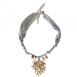 Collier bandana Poétic Blush blanc - Feuille sculptée dorée BADHNATI