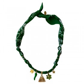 Collier bandana Wild Desert vert foncé doré - Charms dorés & Triangle lune - BADHANATI