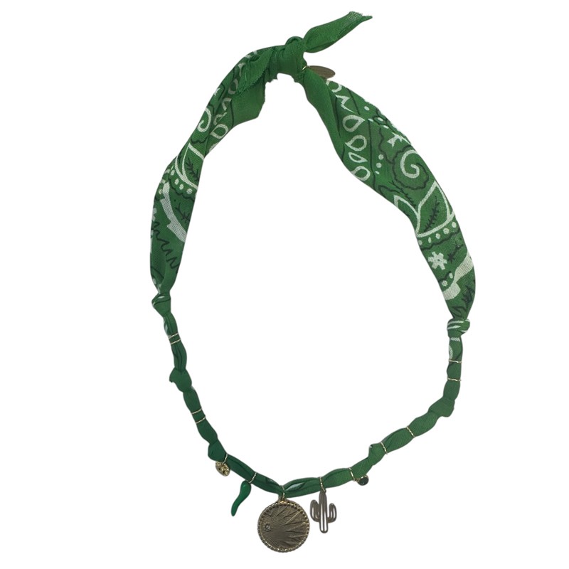 Collier bandana Wild Desert vert foncé doré - Charms dorés & Médailles