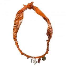 Collier bandana Wild Desert orange doré - Charms dorés & Cactus - BADHANATI