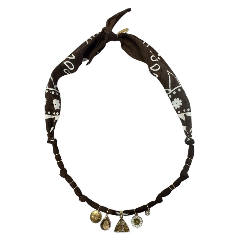 Collier bandana Wild Desert choco doré - Charms dorés & Lune