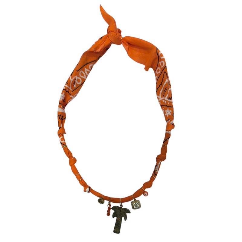 Collier bandana Wild Desert orange doré - Charms dorés & Palmier - BADHANATI