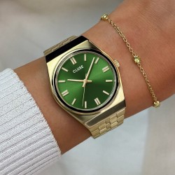 Montre Retro 70s Steel Forest Green, Gold Colour, cadran rond vert