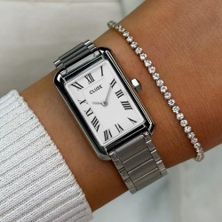 Montre Belisenna Steel White, Silver Color, cadran rectangle blanc & bracelet oyster