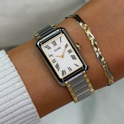 Montre Belisenna Steel White, Bicolour, cadran rectangle blanc & bracelet oyster