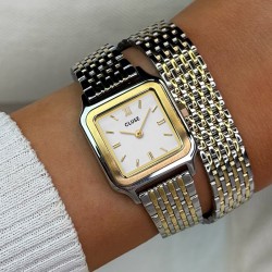 Montre Gracieuse Petite Double Steel White, Bicolore carré, bracelet oyster