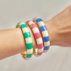 Bracelet Jonc doré rayé MARCEL VERT MENTHE ECRU