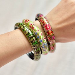 Bracelet Jonc doré floral ASHA ROSE VERT