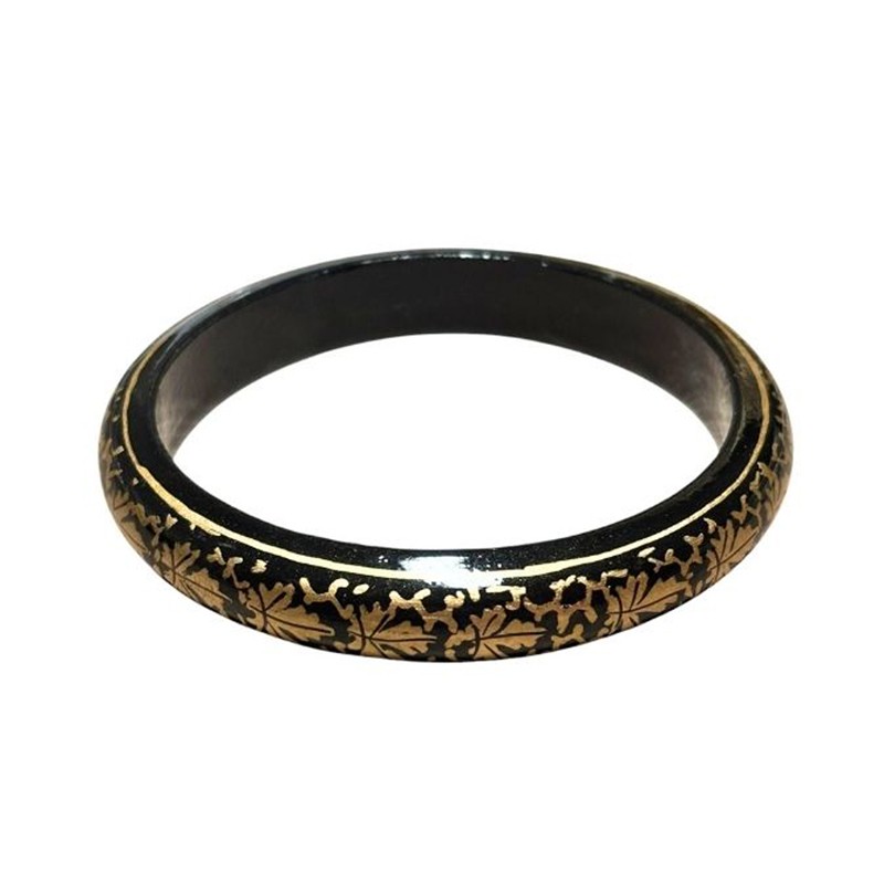 Bracelet jonc motif floral ASHA noir doré