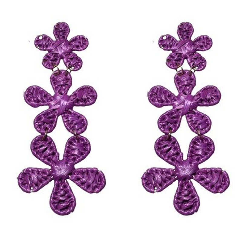 Boucles d'oreilles pendantes MAELIE VIOLET - Marguerites en raphia  FEEKA