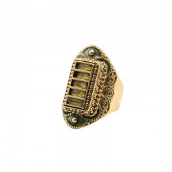 Bague large ajustable JASMINE RECTANGLE Or - Péridots & Email vert transparent LA2L