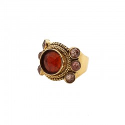 Bague large ajustable JASMINE NEW Or - Hessonite & Quartz fraise LA2L