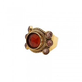 Bague large ajustable JASMINE NEW Or - Hessonite & Quartz fraise LA2L